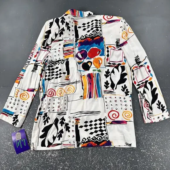 VTG Tofy Blazer Women 14 White Abstract 80's Basquait Miami Vice Retro Funky NWT - Picture 8 of 8